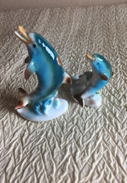 Vintage Shiken Japan Bone China Dolphins Figures