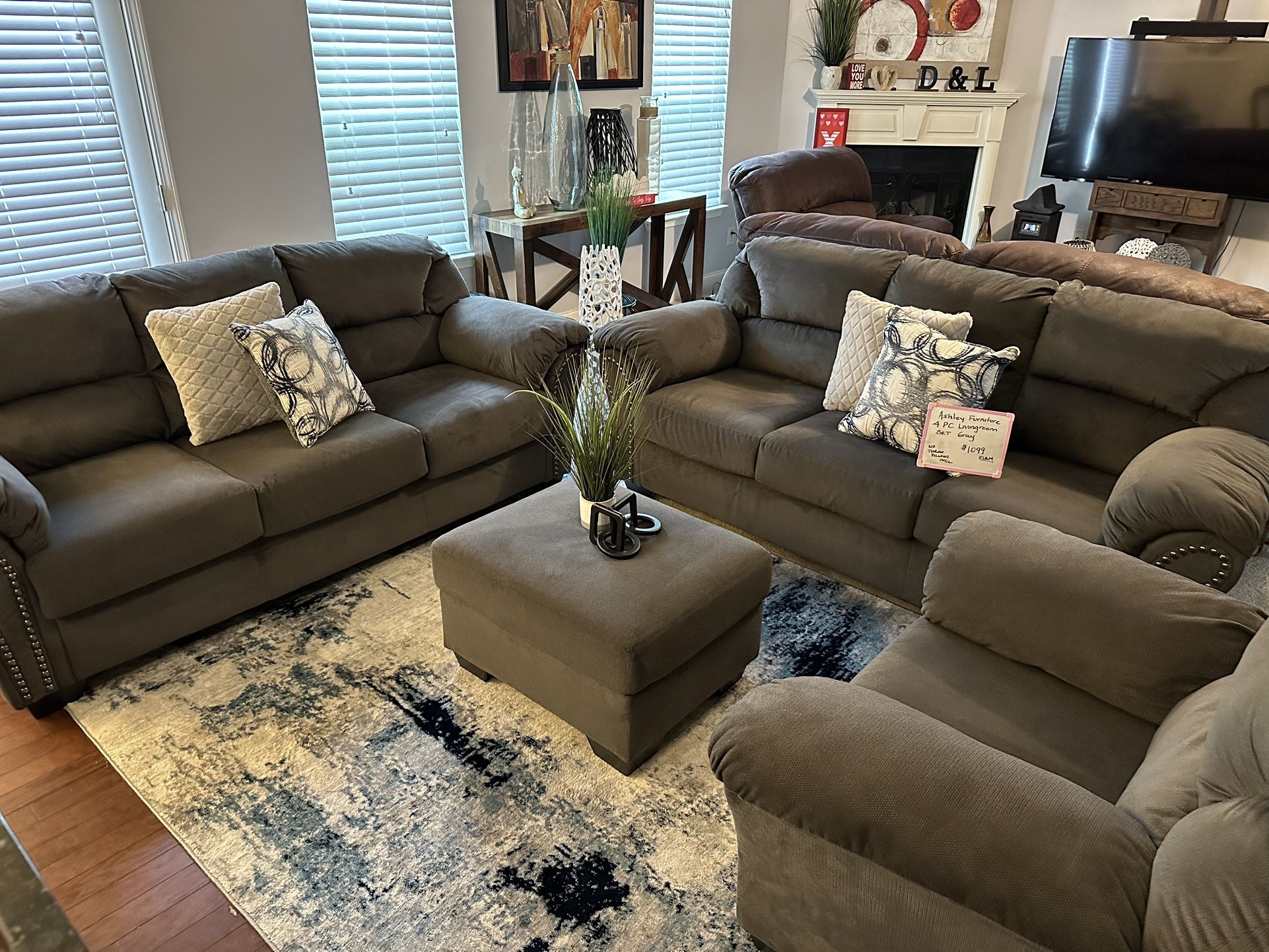 Beautiful, 4-Piece Gray Ashley Furniture Living Room Set