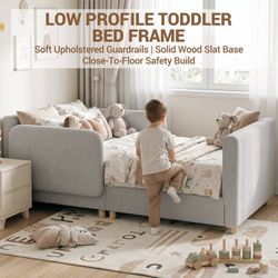 3-in-1 Kids Sofa Bed, Converts to Toddler Bed & Bedside Extension, Fit Crib Mattress, Soft Chenille,Gray (Mattress Not Included)
