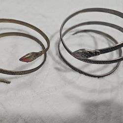 2 Vtg Made In Spain Multi Coil Snake Serpent Bracelet Silver/ Gold Tone 50’s