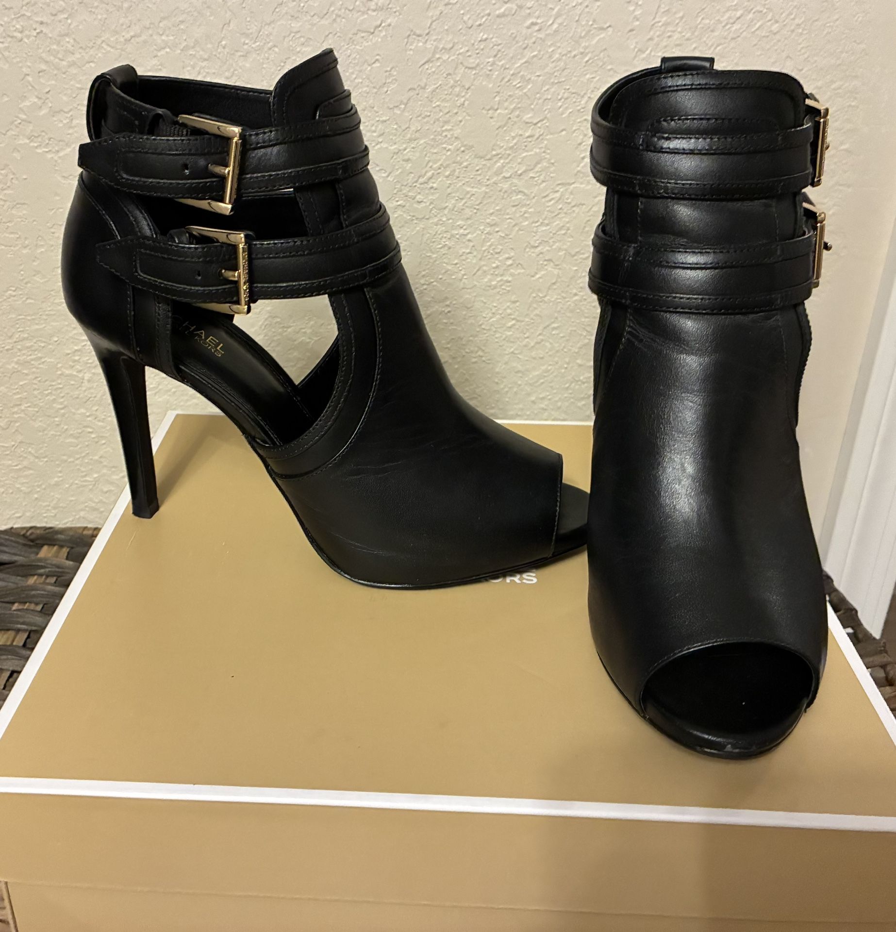 Michael Kors Blaze Open Toe Bootie Black Heels 