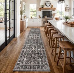 3x12 Washable Runner Rug: 12ft Runners for Hallways Non Slip Kitchen Rug Stain Resistant Vintage Floral Carpet for Bedroom Bathroom Entryway - High-Tr