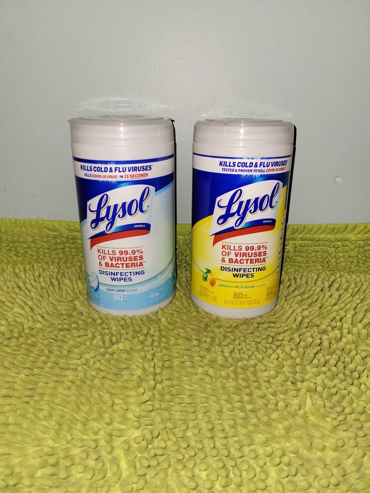 2 Lysol Desinfenting Wipes( Crips Linen/ Lemon & Lime Blossom)