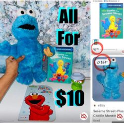 $10 For All Bundle of Cookie Monster,Elmo books etc Sesame Street toys
