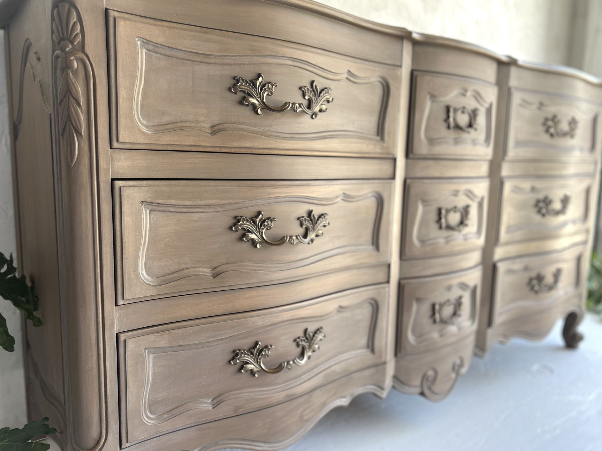 Refinished Rustic French Solid Wood 9 Drawer Dresser Sideboard