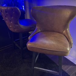 2 Genuine Leather Bar Stools 