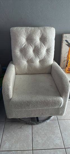 White Boucle Swivel Glider Nursery Chair