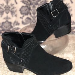 Vince Camuto Black Perforated Suede Buckle Ankle Boot Bootie
