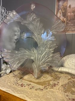 Large Frosted Glass Decorative Plate Floral Relief