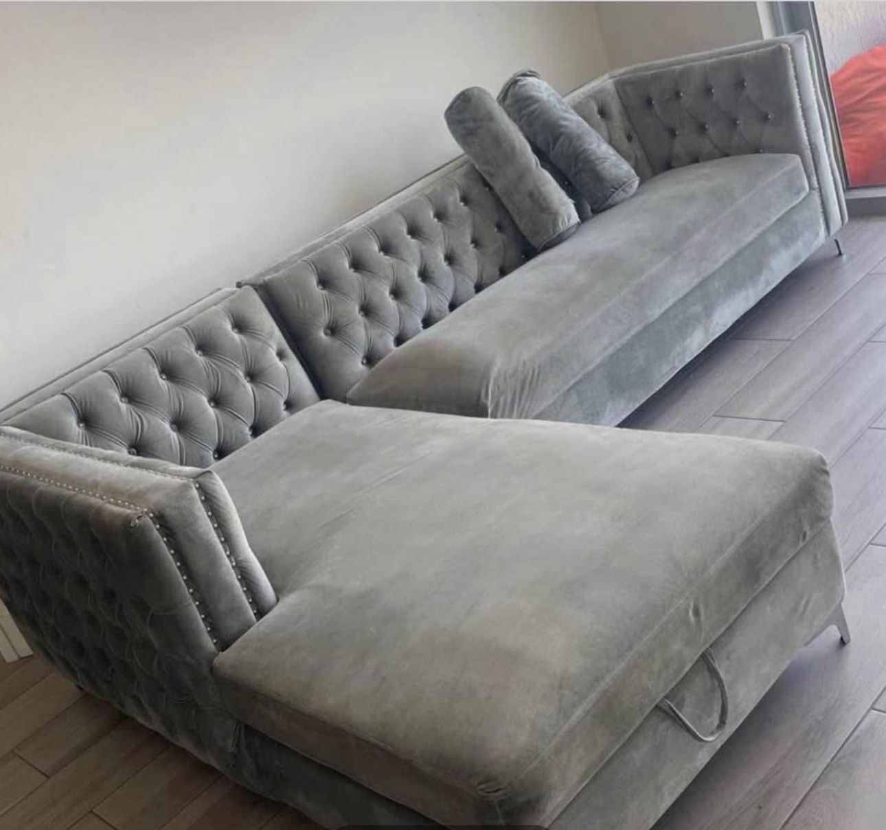 Grey Tufted Storage Couch NEED GONE TODAY