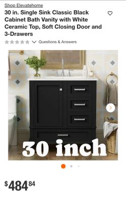 30-Inch Black Bath Vanity with White Ceramic Top