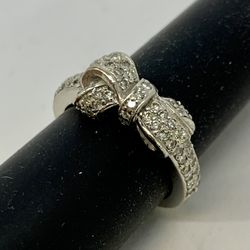 14 Karat Solid, White Gold Bowtie Ring With Real Diamonds
