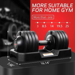 Adjustable Dumbbell 25LB with Tray for Workout Strength Training Fitness, Adjustable Weight Dial Dumbbell with Anti-Slip Handle and Weight Plate for H