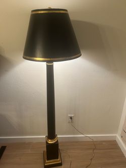 Vintage Neoclassical Black & Gold Column Floor Lamp