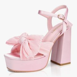 Pink Bow Chunky Heels
