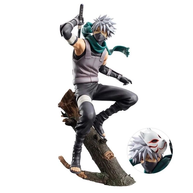 Anbu Hatake Kakashi w/Sword & Mask Naruto Action Figure Sitting Statue Toy