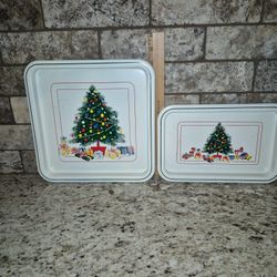 Set Of 2 Vintage Saltera Himark Plastic Christmas Trays