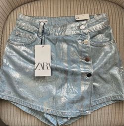 Zara Metallic Denim Shorts Size XS