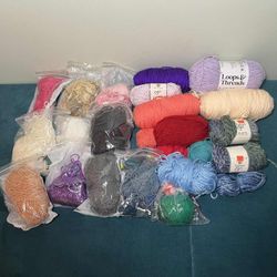 Lot of Miscellaneous Yarn - Purple, Blue, Red, Cream, and More