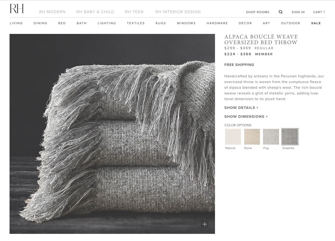 Rh alpaca throw sale