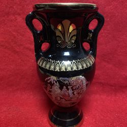 5.5 Inch 24k Black & Gold Handmade In Greece Imported From Greece Greek Ceramic Vase 