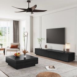 Modern Black TV Stand with Drawers Long Media Console, Premium Wood, 78.74"