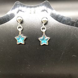 Blue Stone Silver Dangle Earrings