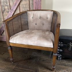 Tufted MCM Cane Arm Chair 