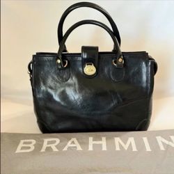 Brahmin Vintage Black Leather Satchel Bag Gold-tone Hardware