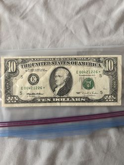 Ten Dollar Bill Low Serial Number And Recirculation Star