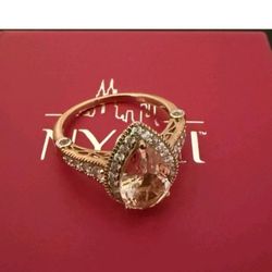 Large Natural Morganite And Diamond Ring RG Over 925 Size 10 New With Box And Paperwork