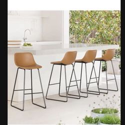 LUE BONA Bar Stools Set of 4, 24" ALX Faux Leather Barstools, Modern Counter Height Stools with Back and Metal Legs, Armless Counter Chairs for Kitche