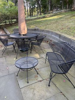 Authentic Salterini 13-Pc Wrought Iron Patio Dining Set, c.1960s
