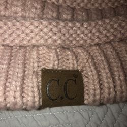 C.C Pale Peachy Pink cable knit cap hat