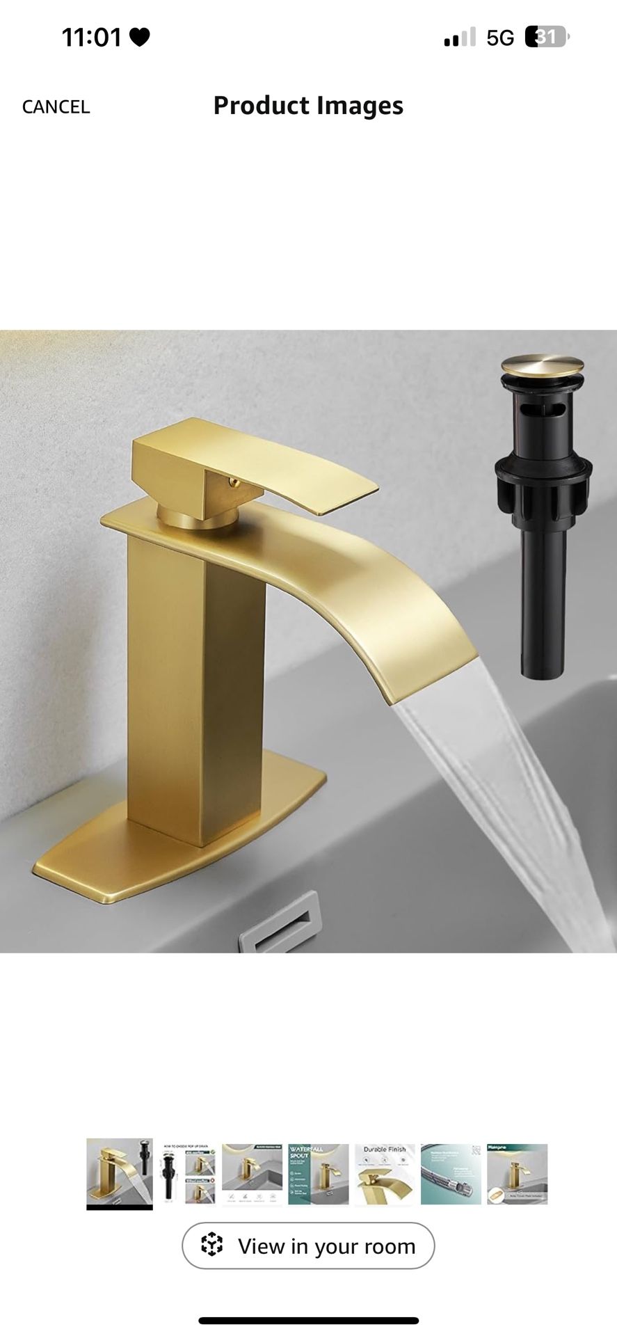 Hoimpro Brushed Gold Waterfall Spout Single Hole