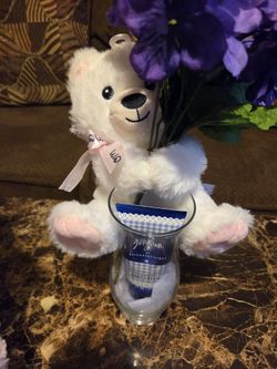 Mother's Day Gift Arrangement Bath & Body Works Travel Size Body Cream, Artificial Flowers, & Teddy Bear