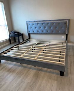 Beautiful King Size Grey Bed Frame With Pillow Top Mattress
