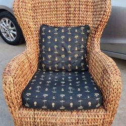 Pottery Barn Woven Natural Seagrass Wingback Chair - Rattan Wicker
