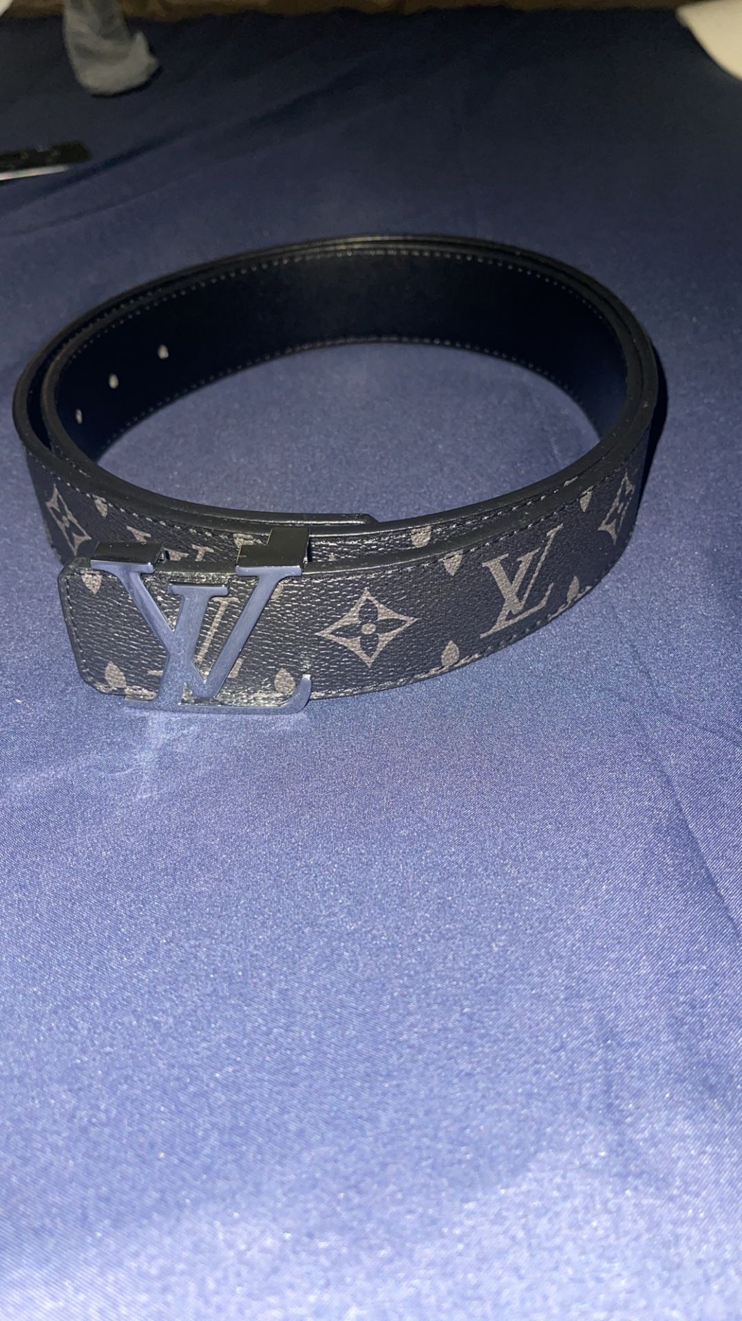 Black / Grey Monogram LV Leather Belt. Size 48/120 for Sale in