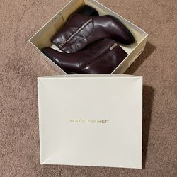 Women's Marc Fisher Dark Red Leather Boots w/ Silver Zippers 