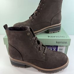NEW KENSIE Women's Kasha Lace Up Leather Boots - Brown - size 8