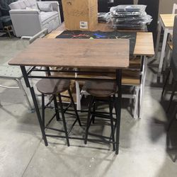 SOGES Bar Table with 2 Bar Stools, Pub Dining Height Table Set