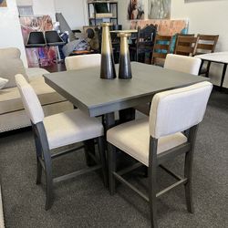 Grey Counter Height Dining Set With 4 Stools