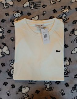 Brand New With Tags Lacoste Classic Fit White/Cream T-Shirt Men's Size Large