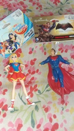 Super man and super girl Christmas ornaments