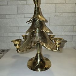 Vintage Solid Brass Christmas Tree Candle Holder