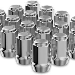 20PCS 1.38 inch Chrome 1/2-20 Closed End Bulge Acorn Lug Nuts
- Cone Seat - 19mm Hex One-Piece Wheel Lug Nut Aftermarket Tuner for Bronco Mustang(705)