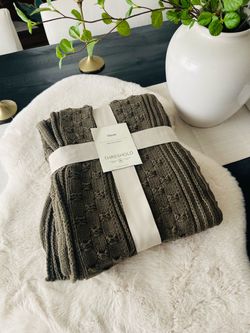 Threshold olive green knit throw-new