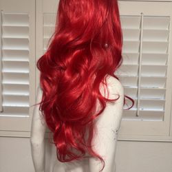 New bright red wig hair long cosplay costume dress up gothic