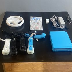 Nintendo Wii Limited Edition Blue + Accessories And Games